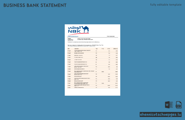 NBK Bank Geschäftskontoauszug – Beispielvorschau (Word und PDF)